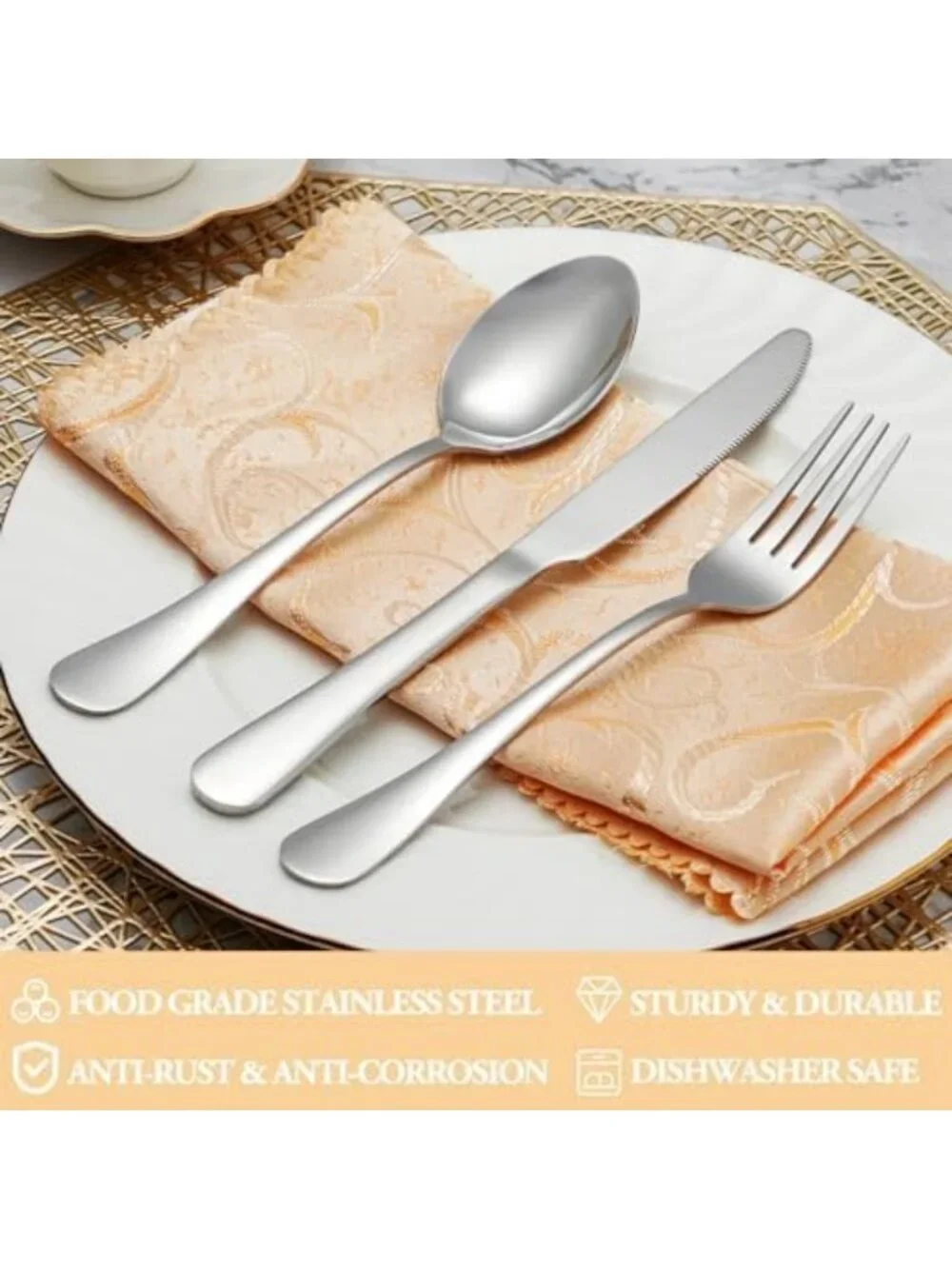 50-Piece Premium Stainless Steel Silverware Set for 10, Mirror Polished, Durable